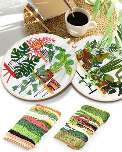 Image of TINDTOP Embroidery Kit for Adult, Embroidery Kit for Beginners | Include Embroidery Cloth Hoops Threads for Craft Lover Hand Stitch with Embroidery Skill Techniques (Cactus)