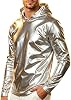 Sudadera con capucha metálica para hombre, estilo 70s, brillante, manga larga, para festivales y club 2