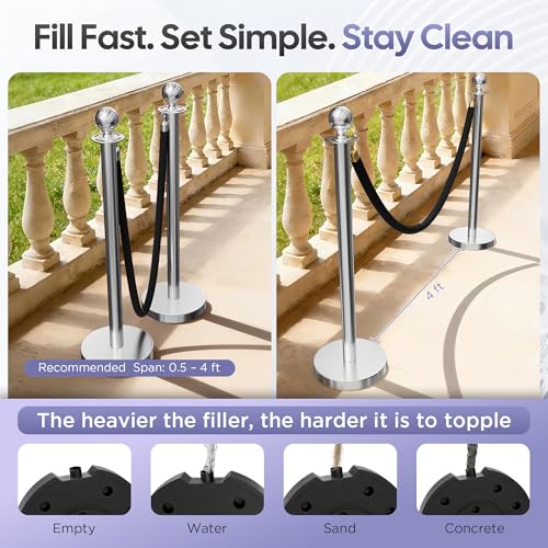 Image of 6 Pack Silver Stanchions and Velvet Ropes Set, Stainless Steel Crowd Control Barriers, 3Pcs Black Ropes and Poles for Party Supplies,Photobooth Accessories,Prom,Birthday,Business,Wedding, Museums