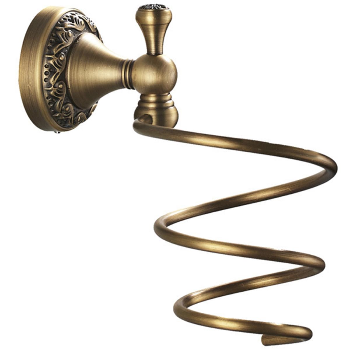 Soporte para Secador de Pelo en Espiral de Cobre Inoxidable Dorado | Montaje en Pared, Instalación Sencilla y Sujeción Segura, para Tocador y Barbería
