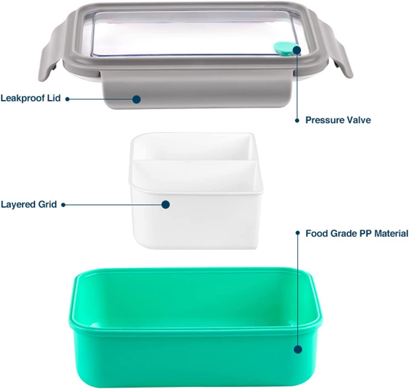 Lunch Box Bento Con 3 Scomparti - Confezione Da 3, Multicolore, Per Scuola E Ufficio - Foto 3