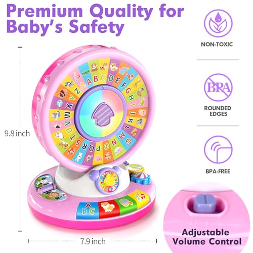 Image of Toys for 1 2 3 Year Old Girls, Spin & Sing ABC Alphabet Learning Zoo with Lights & Sounds, Musical Educational Toy for Toddler 1-3, Christmas 1st Birthday Gifts for Baby Kids Age 12-18 Months+