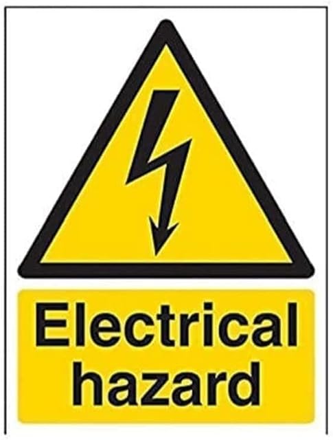 VSafety Electrical Hazard Warning Sign - Portrait - 150mm x 200mm - Self Adhesive Vinyl
