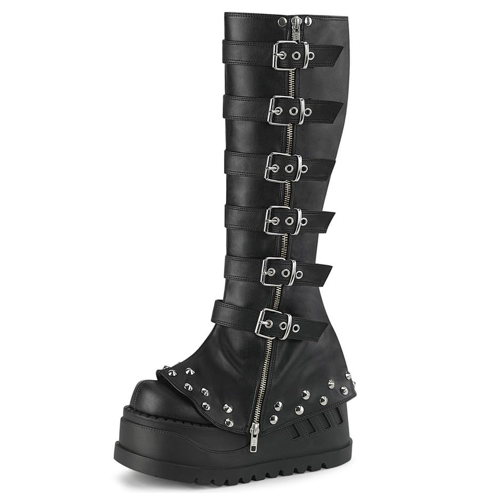 UniqueStride Womens Chunky Heel Goth Platform Boots Punk Strappy Buckle Zip Up Combat Boots