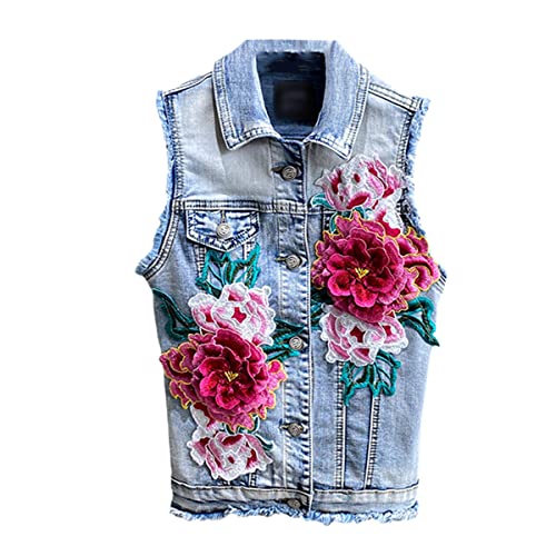 Gilet en jean fille coupe slim pour silhouette élancée veste denim fleurie XS