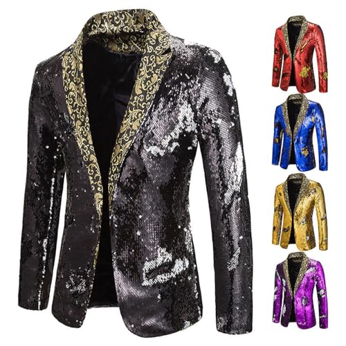 Men's Sequin Coat Peak Lapel Suit Blazer One Button Tuxedo Jacket for Activity Performance3