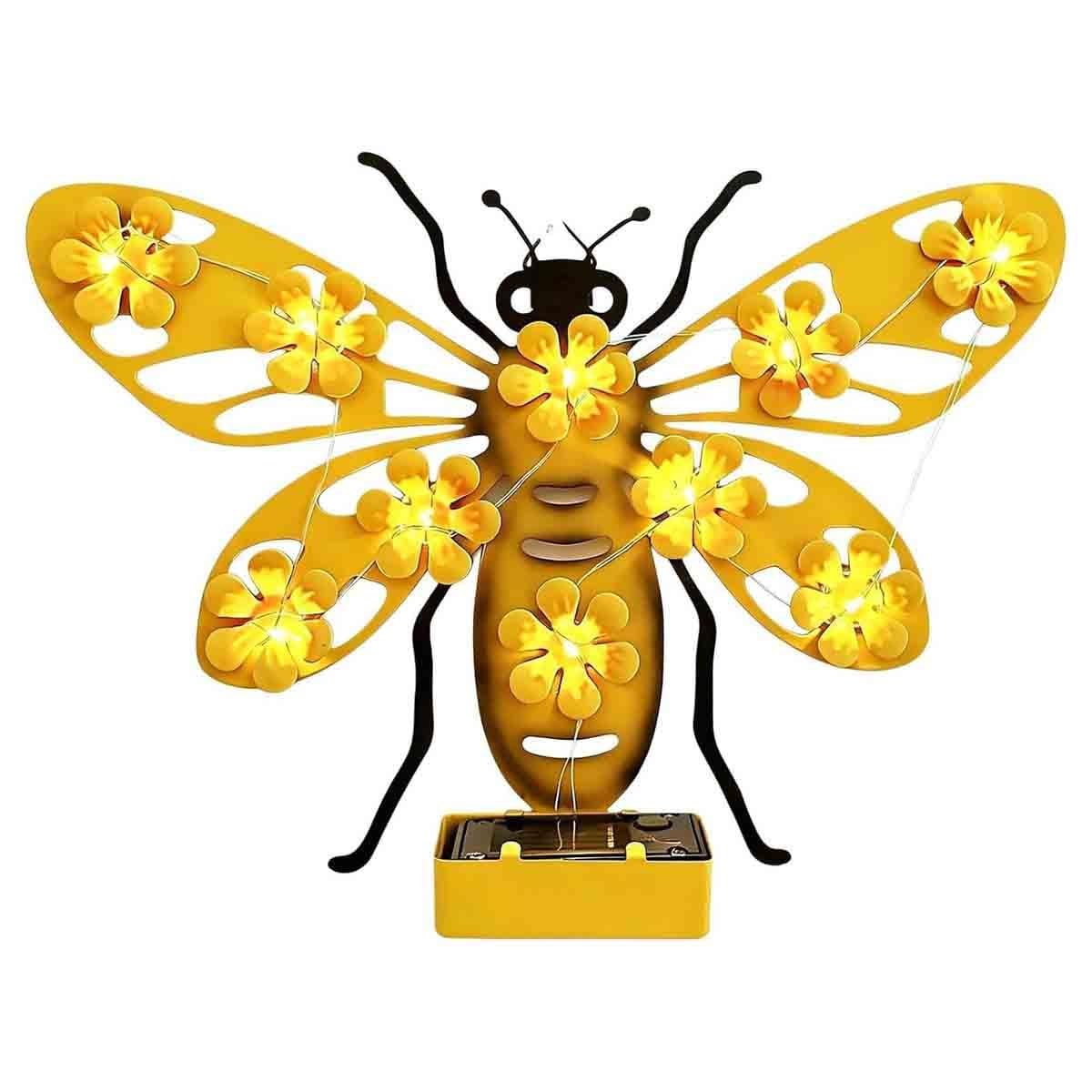 DTWEFF Solar Butterfly Wall Lamp, Wall Decorative Metal Lights Outdoor Butterflys Shape, Waterproof LED Flower Wall Lamp for Patio, Yard, Porch, Garden Fence, Lawn(Bee)