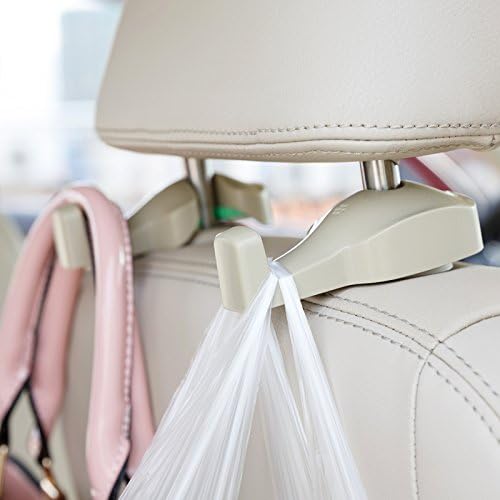 Duraneo Universal Car Headrest Hooks (4-Pack) - Car Seat Hanger - for Purse, Bags, or Groceries (Beige)