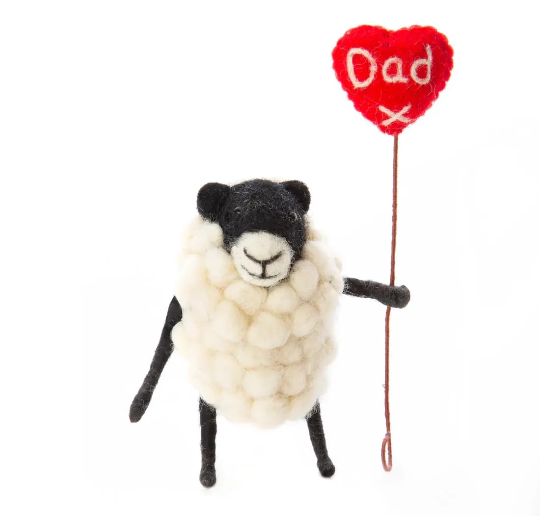 Sew Heart Felt | Dad Balloon Sheep | Organic Wool Home Decor | Fair Trade Handmade Sheep Ornament for Dad | Cute Keepsake & Collectible Display