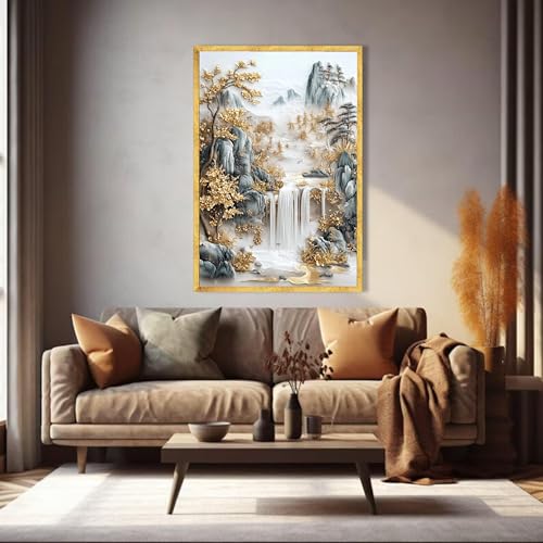 Tableau cascade dorée pour illuminer un mur de salon sombre - 2