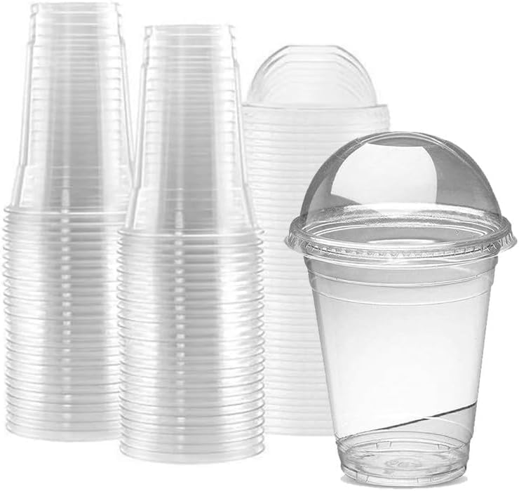 Techno Pack of 100 Reusable Clear Plastic Smoothie Cup with Cross Lid Dome for Smoothie, Milkshake, Juice, Soda, Cocktail, Perfect for Parties, Weddings, Birthdays, Restaurants, Size - 8oz (236ml) โ image 1