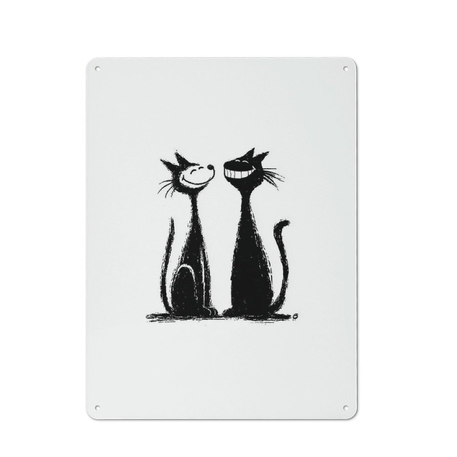 Junmoney Style-17 Outdoor Room Shed Metal Sign 40X30cm Featuring Two Smiling Cats Black And White, Utility Space Decor For Patio Bar, Workshop, Shed Or Kitchen