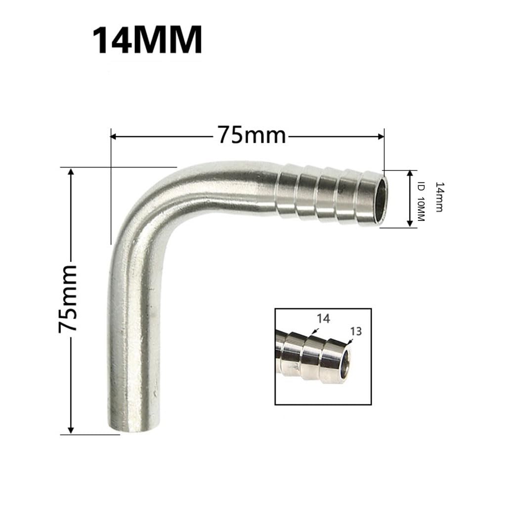 Tuyau en acier inoxydable, coude à 90 degrés, 6 mm, 8 mm, 10 mm, 12, 14, 16, 20, 25 mm, connecteur coudé à tête unique soudée for pagode(14MM)