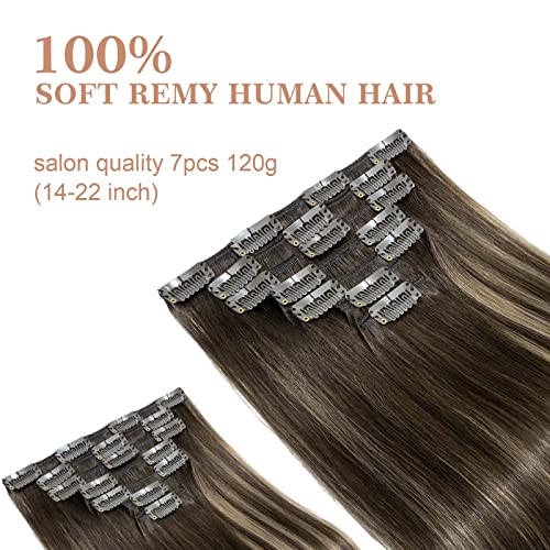 Image of S-noilite Clip in Hair Extensions Real Human Hair 20 Inch Balayage Dark Brown Mixed Chestnut Brown 7pcs 120g Double Weft Thick Silky Seamless Remy Clip in Hair Extensions-#(T2 /6) /2