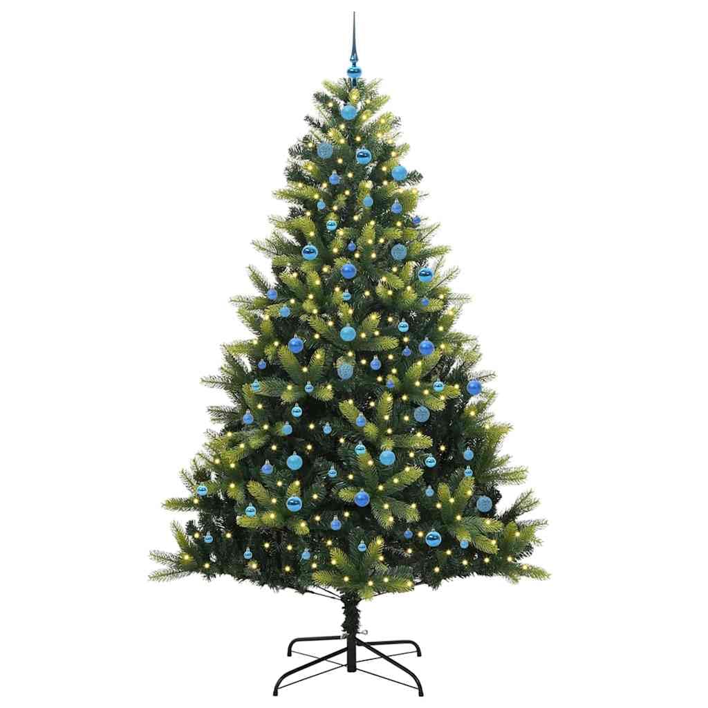 Sztuczna składana choinka, 240 cm, zielona, z 300 diodami LED o ciepłej białej barwie światła, końcówki z PCW i PE, wytrzymały metalowy stojak do użytku wewnątrz i na zewnątrz