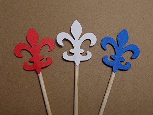 Fleur De Lis Cupcake Toppers in Red White and Blue - Food Picks (Set of 24 toppers)