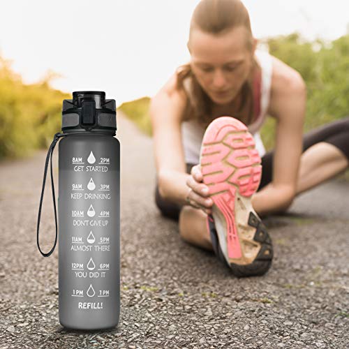 flintronic 1000 ml Lekvrije Beste Sport Waterfles Lek Proof, BPA Gratis Tritan Plastic Milieuvriendelijke Drinkflessen met Filter & Time Marker, One Click Flip Deksel, Deksel voor Gym Yoga Fitness Camping - Image 8