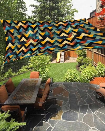 Waterproof Sun Shade Sail Triangle Gradient Colored Glass Design Pattern Outdoor Patio Sun Shades Canopy UV Block Water Resistant Sunshade for Garden Backyard Deck Pergola 12x16 Ft
