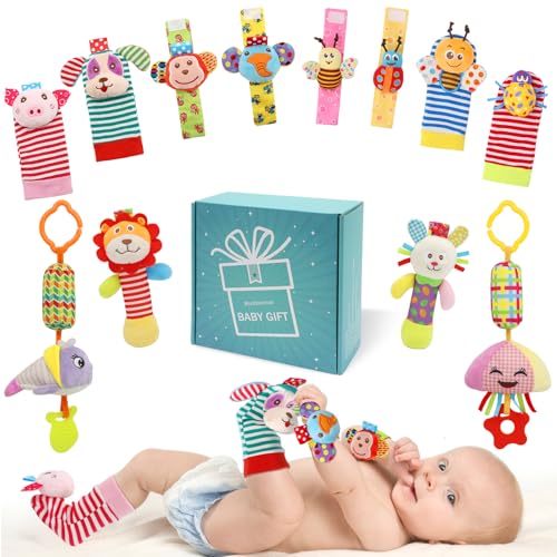 Image of Baby Hanging Toy, Wrist Rattles, Rattle Socks, Handheld Wearable Washable Adjustable Rattle Toy, Newborn Present Baby Shower Birthday Gift Set for 0 1 2 3 Years Old Babies (12PCS-J)