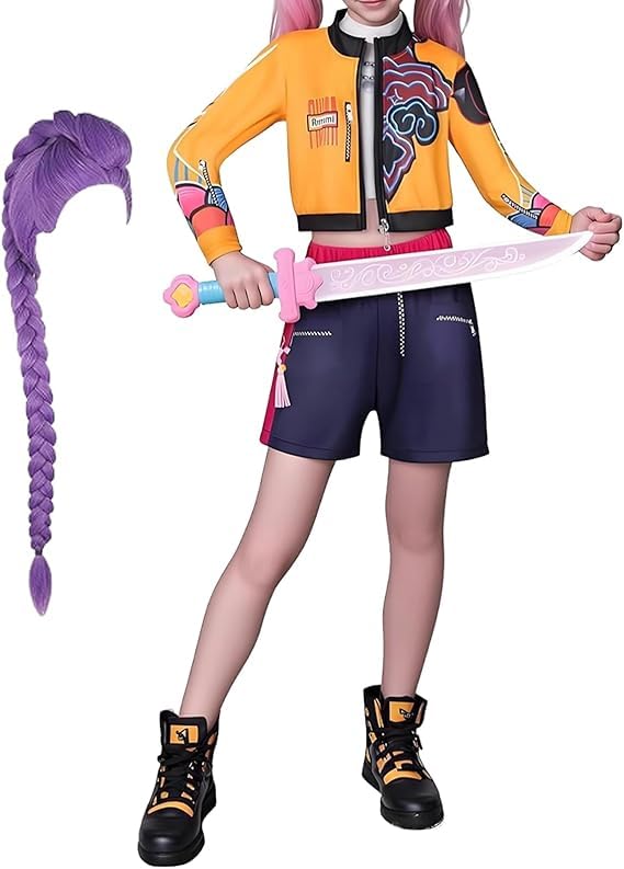 Costume Girls Anime Hunters Cosplay Costume Halloween Party Carnival Outfit For Kids 5-12 Years(Clothes + Hair) (150)