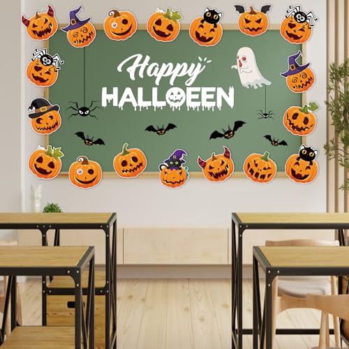 Image of 48 Pcs Halloween Cutouts, Scary Pumpkin Cutouts Halloween Bulletin Board Decorations Pumpkin Paper Cut-Outs for Home School Trick or Treat Party Chalkboard Wall Decor