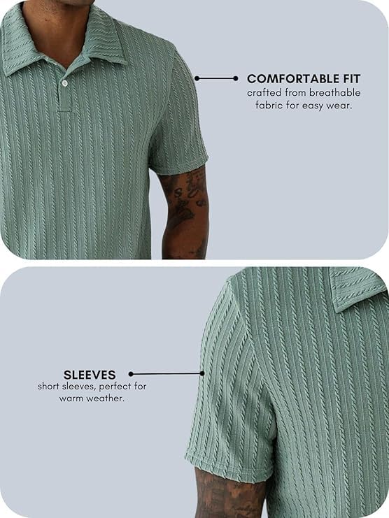 Image of Leriya Fashion Branded Polycotton Tshirt For Man | Men's Summer Textured Polo T-Shirt | Stylish Half Sleeve Collared Tee | Soft Breathable Knit Fabric | Regular Fit Casual Polo for Office, Travel & Everyday Wear