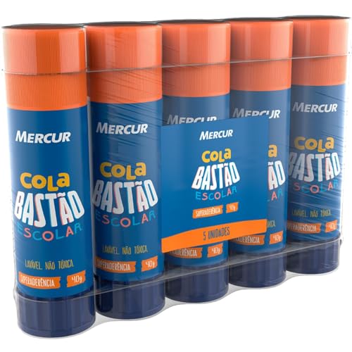 Cola em Bastão, Escolar, 40 g, Pack com 05 Unidades, Mercur
