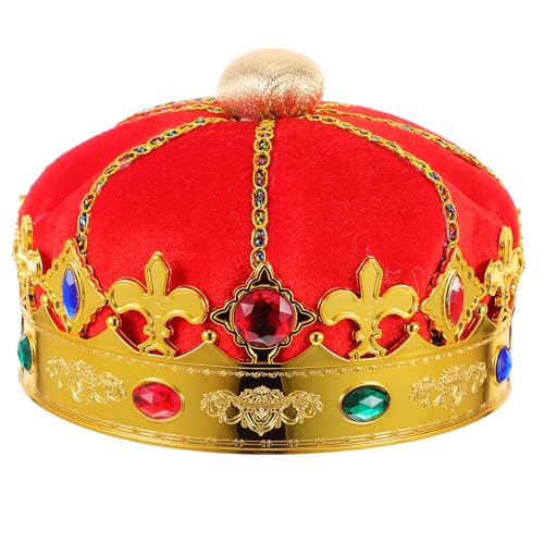 LUOZZY 1pc Red Dome King Crown Hat for Kids Costume Party Dress Up Performance Birthday Cosplay Royal Headdress Accessory