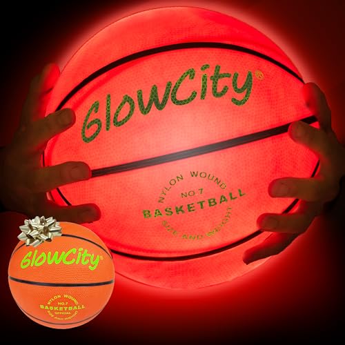 GlowCity Glow in The Dark Size 7 Basketball for Teen Boy - Glowing Red Basket Ball, Light Up LED Toy for Night Ball Games - Sports Stuff & Gadgets for Kids Age 8 Years Old and Up