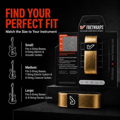Image of Gruv Gear Fret Wrap & Guitar Mute, Fretwrap for Acoustic, Electric & Bass | String Dampener Recording, Tapping & Practice Accessory (1 Pack, Medium Gold, Fits 5 String Bass, 7 String Guitar)