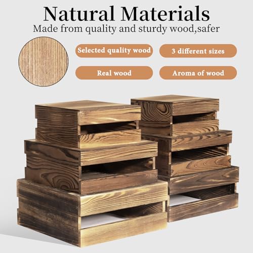 6 Pcs Buffet Risers with Mini Signs, Rustic Wood Cake Stands, Food Risers for Buffet Table, Dessert Display Stand, Wood Crates, Rustic Cake Stand for Party, Wedding, Birthday, Baby Shower, 3 Sizes - Image 7