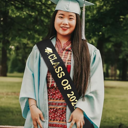 Satén negro elegante con letras doradas en bandas de graduación reutilizables 6