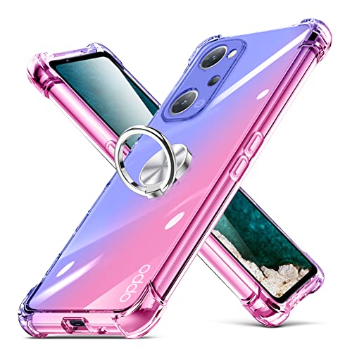 OPPO Reno7 A ケース リング 透明 クリア スリム 薄型 TPU OPPO Reno7 A ケース カバー 耐衝撃 クリア 透明 グラデーション スタンド機能 車載ホルダー TPU 黄変防止 指紋防止 防塵 滑り防止 人気 携帯カバー 青+ピンクD634-Reno7 A-03