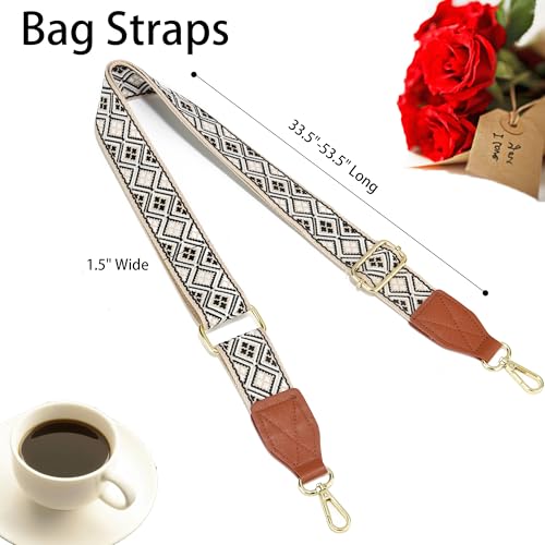Image of Purse Strap,1.5 inch Leather End Shoulder Strap Adjustable Replacement,Retro Multi-Pattern Crossbody Bag Straps