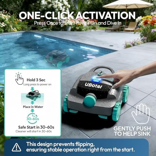 Pool Vacuum,UBoter E10 Cordless Robotic Pool Cleaner, Dual-Layer Filtration,Powerful Obstacle Crossing, Enhanced Edge & Corner Cleaning,120-Min for Above-Ground & Flat-Bottom Pools to 860 Sq.Ft - 4