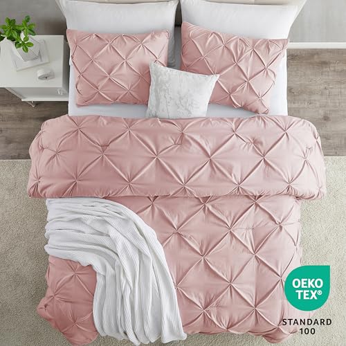 Image of Nestl Twin Duvet Cover Set Peach Beige - Soft Double Brushed Duvet Set with Button Closure & Corner Ties, 2 Piece Luxurious Pinch Pleated Duvet Cover Set 68x90 Inches with 1 Pillow Sham
