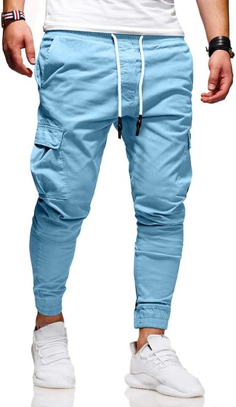 Men's Casual Pants - Cotton Chino Cargo Pants for Hiking and Outdoor Recreation, Drawstring Sweatpants in Twill Track Jogging