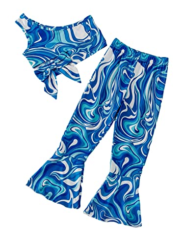 Image of OYOANGLE Girl's 2 Piece Outfits One Shoulder Crop Top and Bootcut Flare Leg Pants Set