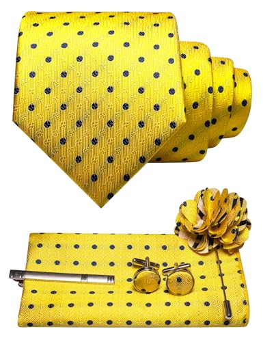 Image of JEMYGINS Mens Tie and Pocket Square,Lapel Pin,Cufflinks,Tie Clip Sets with Gift Box 5PCS