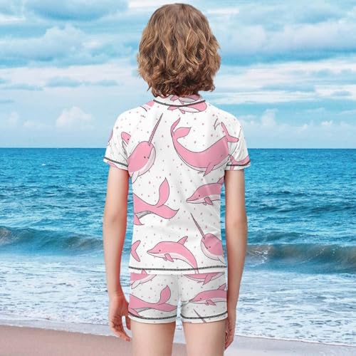 Pink Whales Sharks NarwhalChildren's Swimsuits Boys Two Piece Suit7-9Y（120cm）2