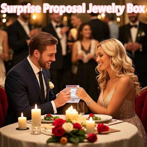 Image of Little Bear Cake Rotating JewelryBox for Proposal - Rotating Ring Box Engagement Ring Box, Surprise Box Ring Bearer Box, necklace box for Birthday,Necklace Holder with Fabric Interior (white)