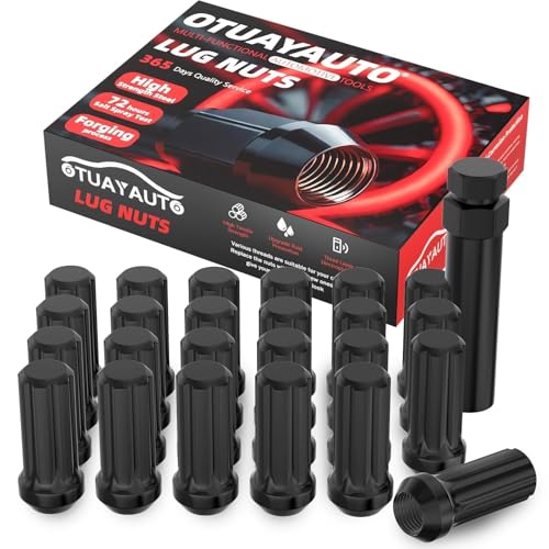 Image of OTUAYAUTO M14x1.5 Spline Lug Nuts -24PCS Black Wheel Lug Nut with Socket Key, Cone Seat, 19mm Hex, Replacement for Chevy Silverado 1500, Colorado, Traverse, Tahoe, GMC Sierra Aftermarket Wheels