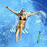 jiuzcare Hamaca de Agua Inflable Flotante Colchoneta Piscina Hinchables para Piscina Hamaca Flotante Tumbona Piscina Cama Flotante De Agua Plegado ColchóN Hinchable De Playa, Raya Azul
