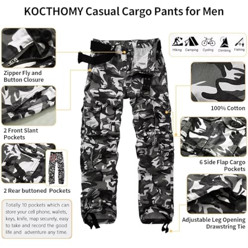 KOCTHOMY Casual Cargo Pants for Men Tactical Baggy Cotton Work Pants with Multi Pockets No Belt3