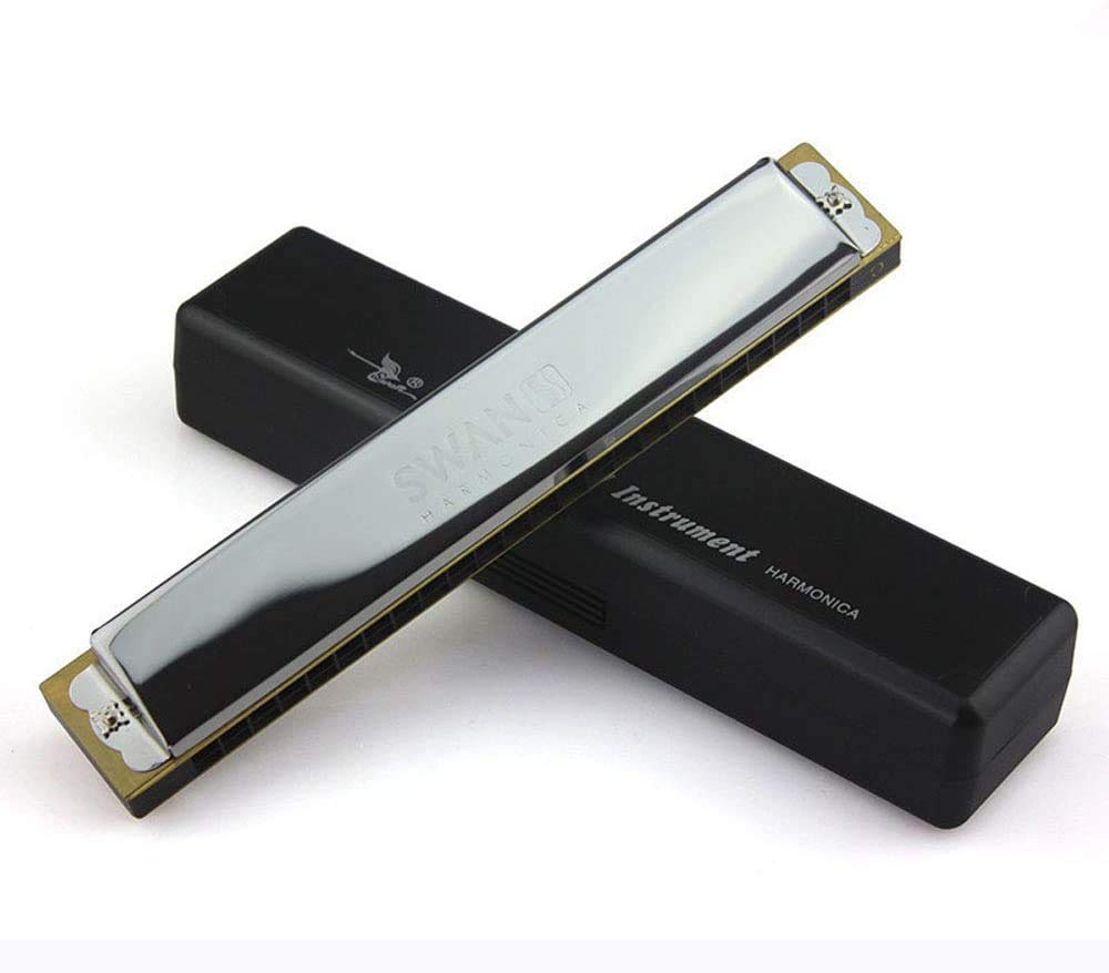 24-Hole Chromatic Harmonica in C Key, Professional-Grade Metal Body, 18.5 x 2.5 x 3.5 cm, Ideal for Beginners and Advanced Players(C 24)