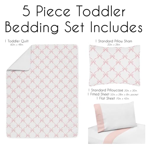 Image of Sweet Jojo Designs 5-Piece Toddler Bedding Set (Pink Bows) for Girls, Kids incl. Bed in a Bag Comforter, Blanket, Pillowcase, Sham & Sheets (Bow for the Ballerina, Ballet Dancer, Princess Collection)