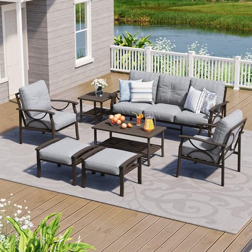 Image of FansaFurn 7-Pieces Outdoor Patio Furniture Set, Outdoor Metal Sectional Furniture with Cushions, Outdoor Conversation Seating Set with Coffee Table for Backyard,Garden, Balcony, Deck, Backyard, Grey