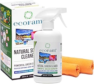 ecoFam Natural Screen Cleaner Spray with Two Premium Microfiber Cleaning Cloths. Best for LCD, LED, HDTV, Computer Monitors, TV, iPad, iPhone, Tablet, Smartphone, and Laptops (500ml)