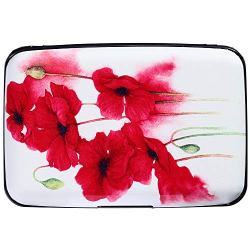 Aluminum Wallet Rfid Blocking Slim Metal Credit Card Holder Hard Case (Red Poppies) #TOP3