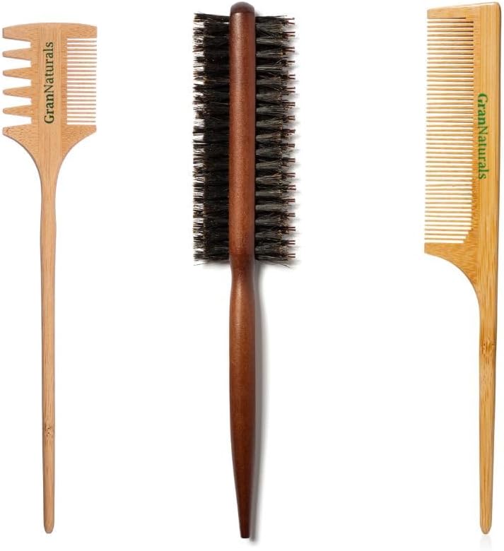 GranNaturals 3pc Slick Back Hair Brush Set for Smoothing, Edge Control, Teasing, Backcombing, Baby Hairs, Flyaways